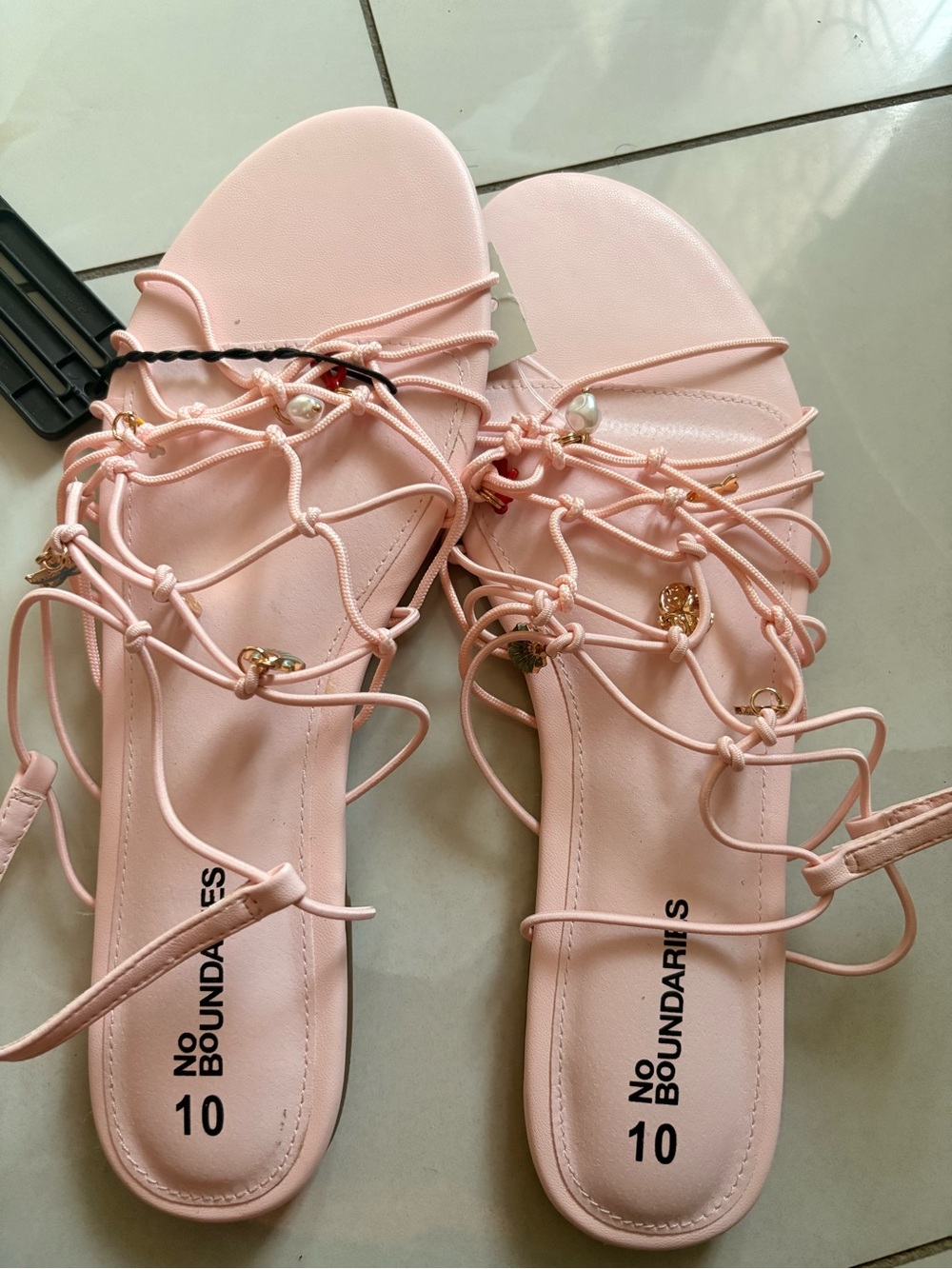 No Boundaries Blush Pink Lace-Up Beaded Flat Sandals